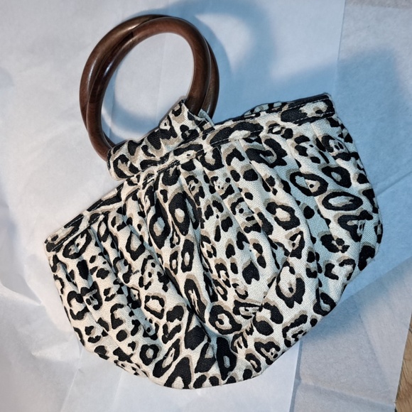 Anthropology small mini Handbag. Animal Print. Wood Handles. - Picture 4 of 10